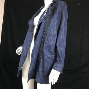 NWOT CAbi Denim-Look Knit Zip Jacket W/Hood/Pockets XS